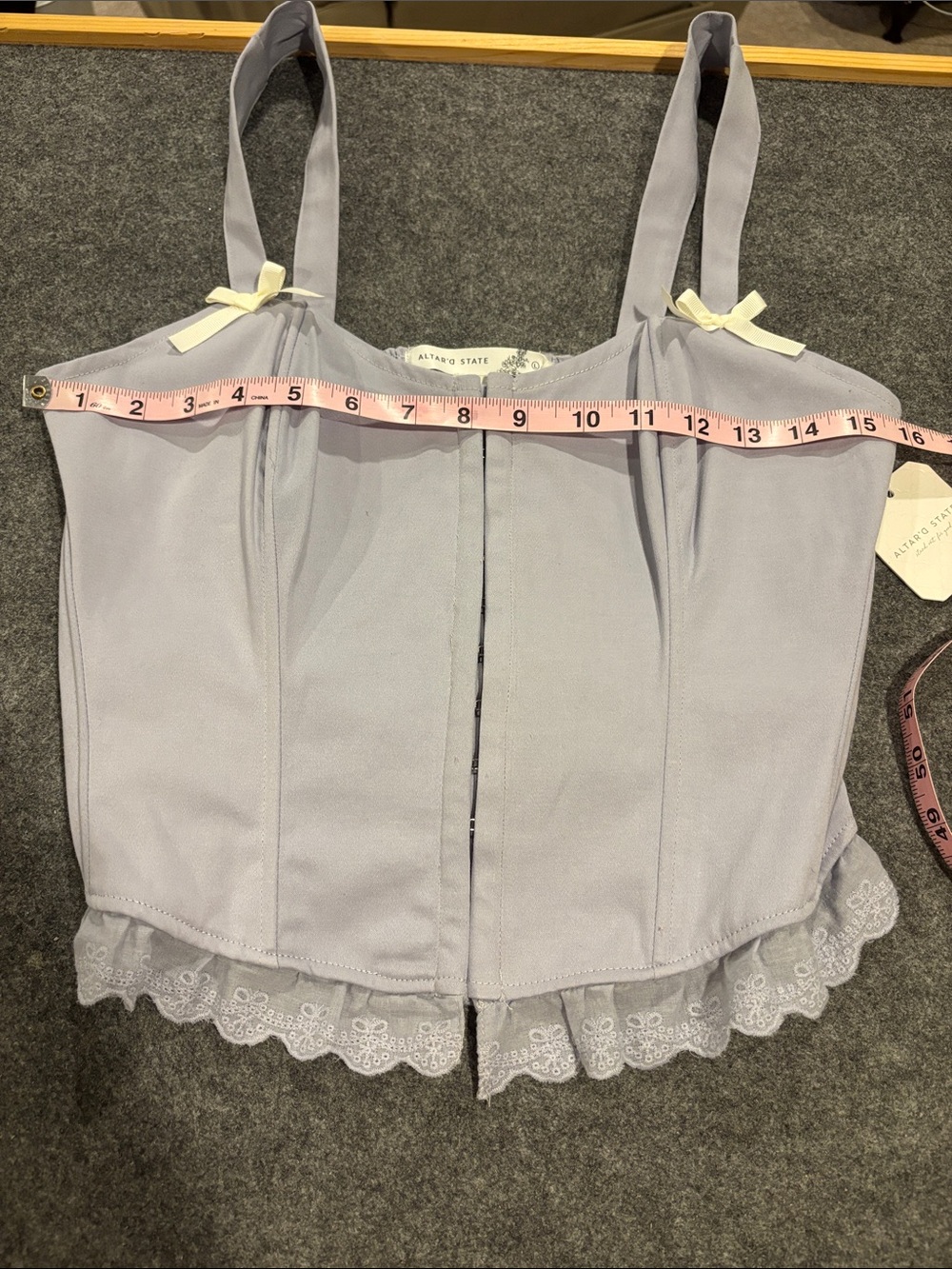 NWT Altar’d State Romantic Boho Grey Dawn Lace Trim Cotton Corset Top Size Large - Picture 9 of 11